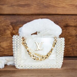 Ladies Bags, white stylish Ladies Purse with golden chain and Diamonds